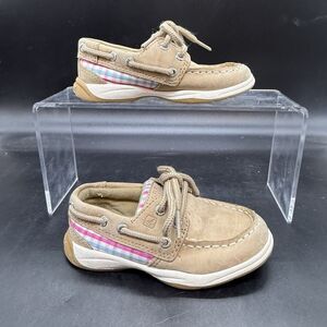 SPERRY Girls Topsider size 7M Boat Shoes Intrepid CG47216A brown pink blue plaid